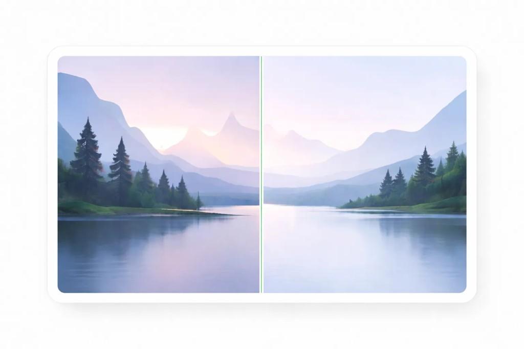 Side by side landscape photo comparing original and optimized image quality